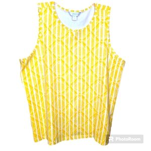 NWT CJ Banks Size 2X Yellow White Abstract Sleeveless Cotton Blouse